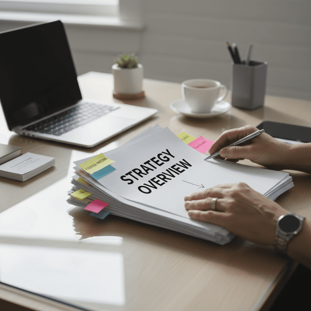 Communications professional reviewing media strategy